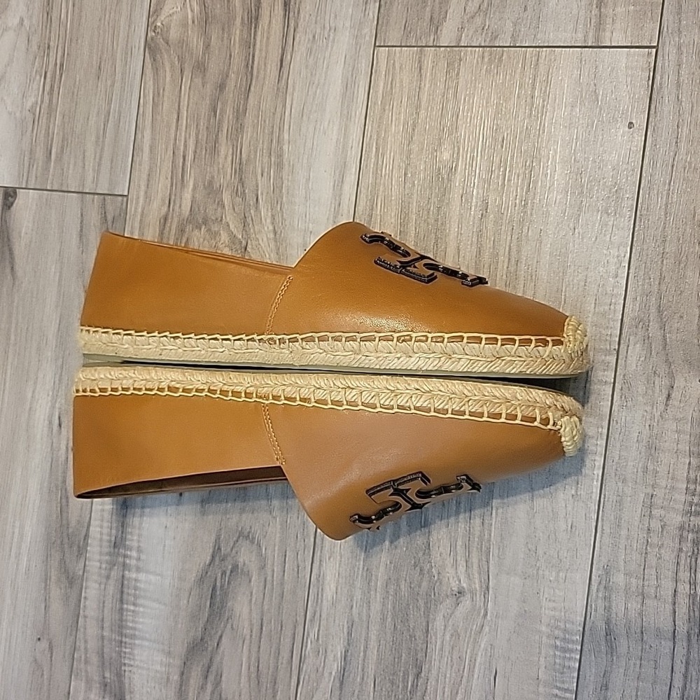 Tory Burch Ines Espadrilles Leather Platform Womens 12 Tan Double T Slip On - Picture 8 of 10